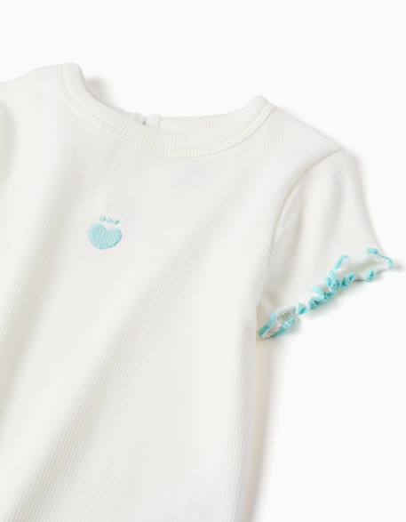 T-shirt côtelé à extrémités ondulées Beige clair+Rose 3 - vertbaudet enfant 
