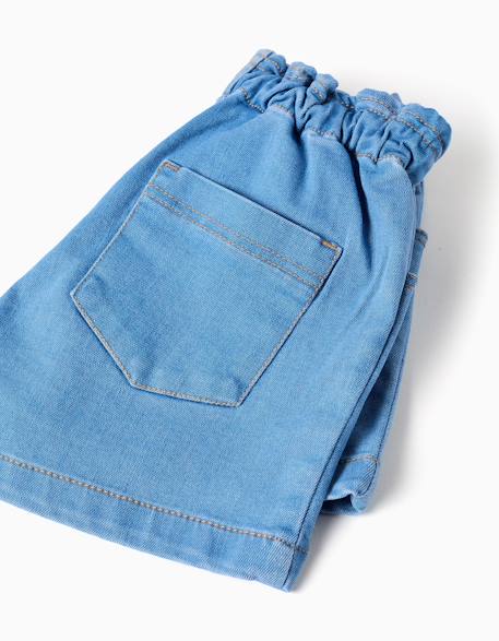 Short en jean avec taille paperbag et poches Bleu+Bleu clair 8 - vertbaudet enfant 