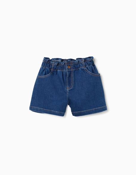 Fille-Short en jean avec taille paperbag et poches