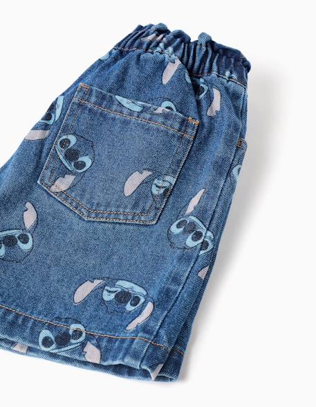 Short en jean avec motif stitch et taille paperbag Bleu 4 - vertbaudet enfant 