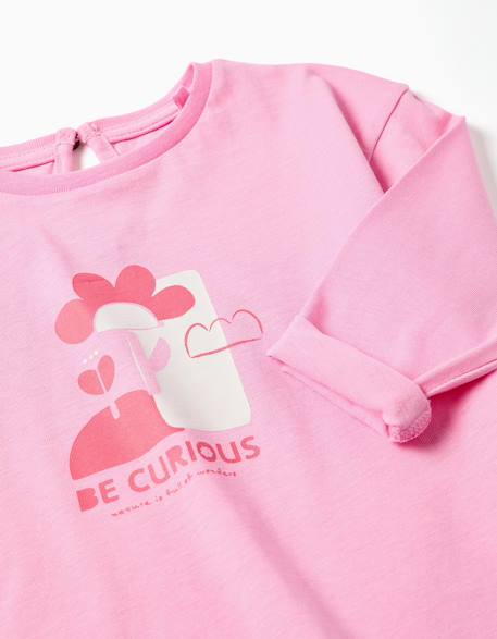 T-shirt à manches longues et imprimé en relief Blanc+Rose 6 - vertbaudet enfant 