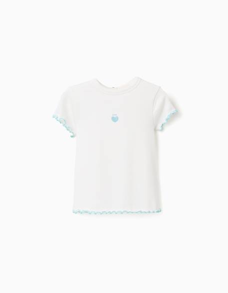T-shirt côtelé à extrémités ondulées Beige clair+Rose 1 - vertbaudet enfant 