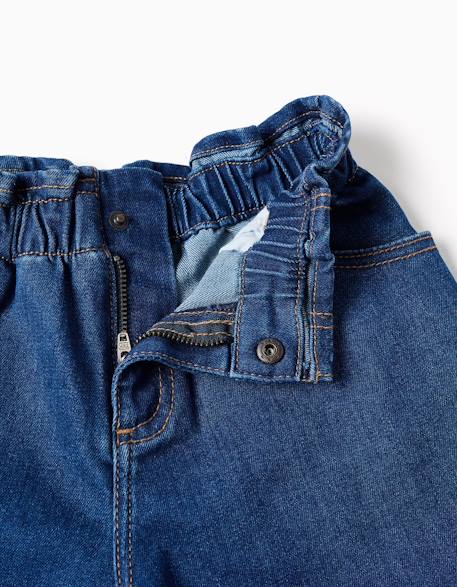 Short en jean avec taille paperbag et poches Bleu+Bleu clair 3 - vertbaudet enfant 