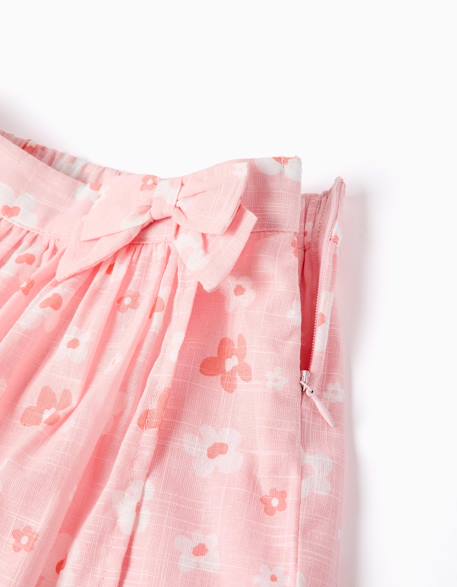 Jupe-short en coton avec motif floral et nœud Rose clair 3 - vertbaudet enfant 