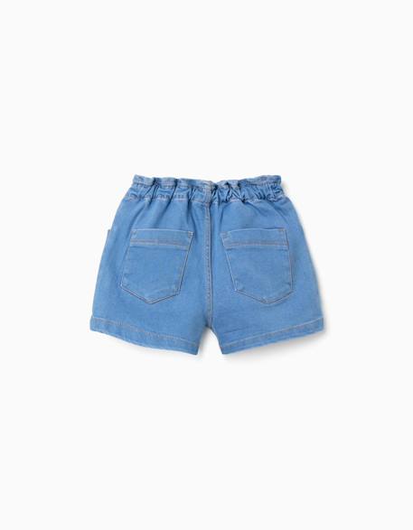 Short en jean avec taille paperbag et poches Bleu+Bleu clair 6 - vertbaudet enfant 
