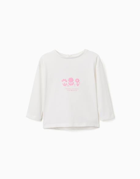 T-shirt à manches longues et imprimé en relief Blanc+Rose 1 - vertbaudet enfant 