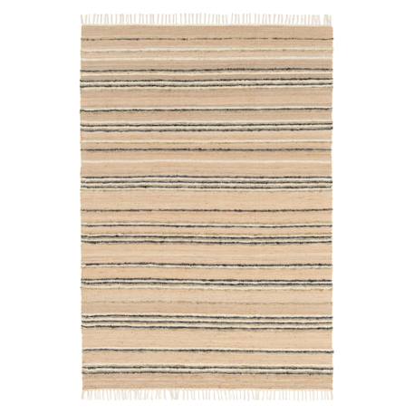 Tapis rayé fait main en laine et jute raj Beige sable+Rose poudrée 1 - vertbaudet enfant 