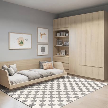Tapis en laine et coton a carreaux fait main gabin Beige sable+Noir intense 8 - vertbaudet enfant 