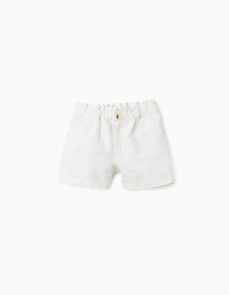 Short en sergé avec broderie anglaise Beige clair 1 - vertbaudet enfant 