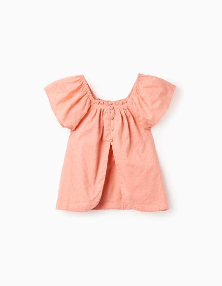 Blouse en coton à manches courtes et pois suisses Orange clair 2 - vertbaudet enfant 