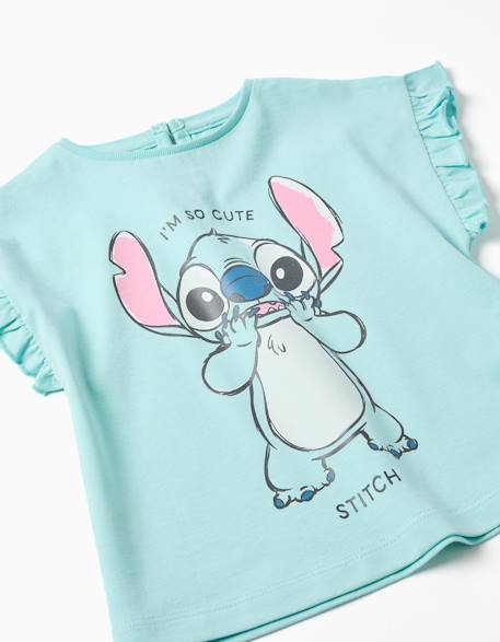 T-shirt en coton avec imprimé stitch et volants Bleu clair 3 - vertbaudet enfant 