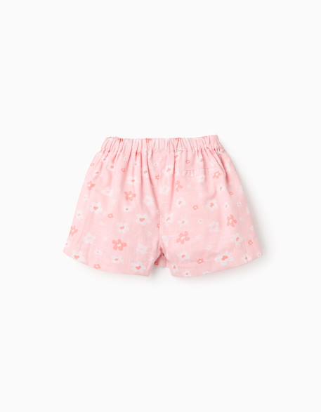 Jupe-short en coton avec motif floral et nœud Rose clair 2 - vertbaudet enfant 