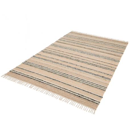 Tapis rayé fait main en laine et jute raj Beige sable+Rose poudrée 4 - vertbaudet enfant 