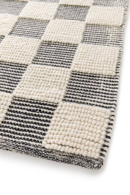 Tapis en laine et coton a carreaux fait main gabin Beige sable+Noir intense 11 - vertbaudet enfant 