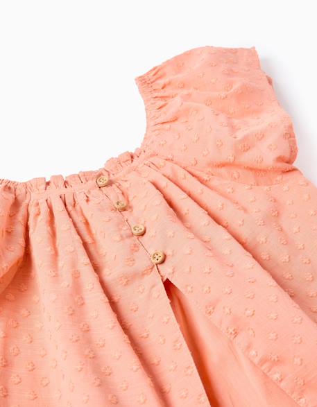 Blouse en coton à manches courtes et pois suisses Orange clair 3 - vertbaudet enfant 