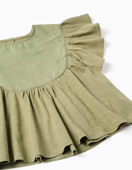 T-shirt en coton à manches volantées Beige clair+Vert foncé 6 - vertbaudet enfant 