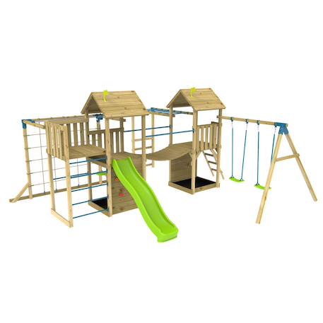 Aire de jeux xxl double tours camélée bois fsc® Marron - bleu - vert 1 - vertbaudet enfant 