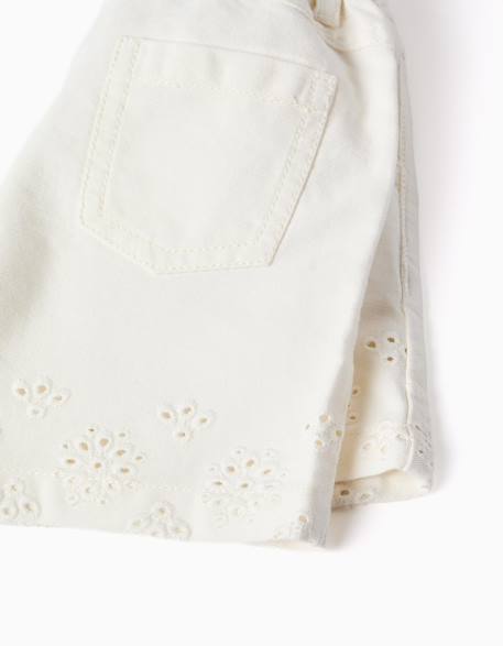 Short en sergé avec broderie anglaise Beige clair 4 - vertbaudet enfant 