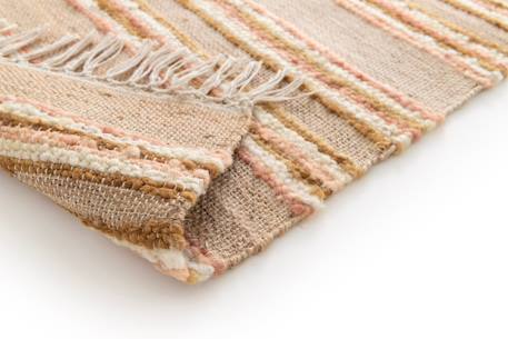 Tapis rayé fait main en laine et jute raj Beige sable+Rose poudrée 11 - vertbaudet enfant 