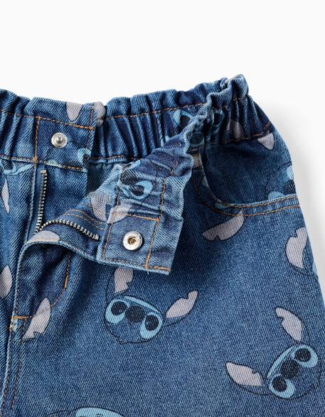 Short en jean avec motif stitch et taille paperbag Bleu 3 - vertbaudet enfant 