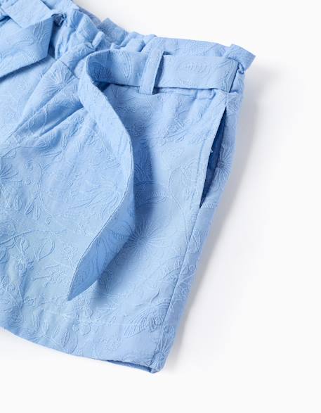 Short en coton avec broderie et ceinture Bleu clair 4 - vertbaudet enfant 