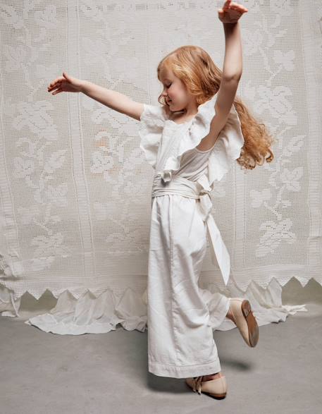 Combinaison en coton à manches volantées et ceinture Blanc 3 - vertbaudet enfant 