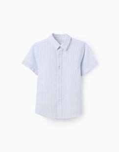 Chemise en coton à manches courtes et rayures  - vertbaudet enfant