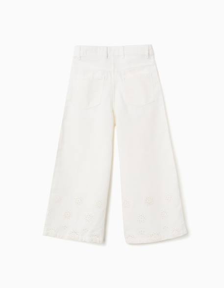 Pantalon large en sergé avec broderie anglaise Beige clair 2 - vertbaudet enfant 