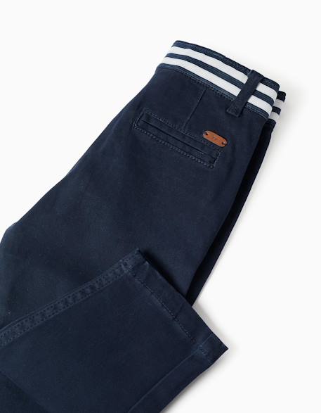 Pantalon chino slim en sergé avec bande rayée Bleu 4 - vertbaudet enfant 