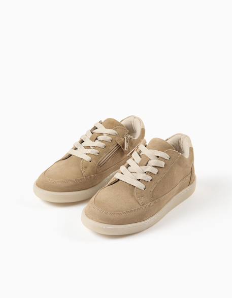 Baskets en daim à lacets Beige 2 - vertbaudet enfant 