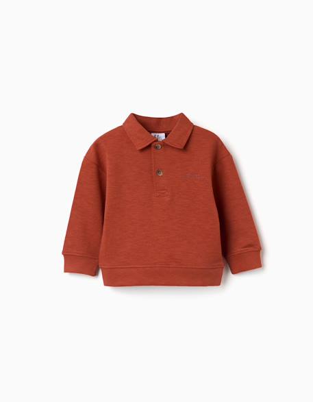 Sweat en coton à col polo et imprimé Orange 1 - vertbaudet enfant 