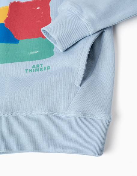 Sweat en coton à capuche et imprimé art thinker Bleu clair 4 - vertbaudet enfant 