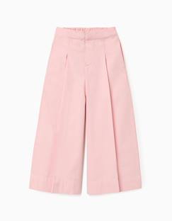 -Pantalon en popeline à jambes larges et plis à l'avant