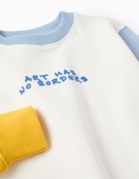 Sweat en coton à bloc de couleurs et imprimé Bleu clair 4 - vertbaudet enfant 