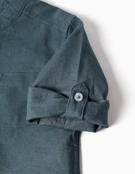 Chemise à manches longues en lin et coton avec col mao Blanc+Bleu+Bleu clair 8 - vertbaudet enfant 