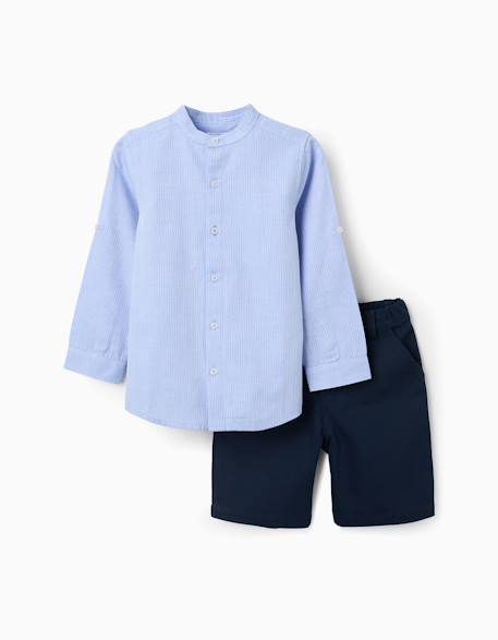 Garçon-Ensemble chemise rayée à manches longues et short en coton