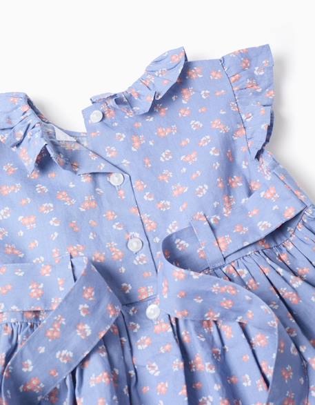 Robe en popeline à motif floral et volants Blanc+Bleu clair 6 - vertbaudet enfant 