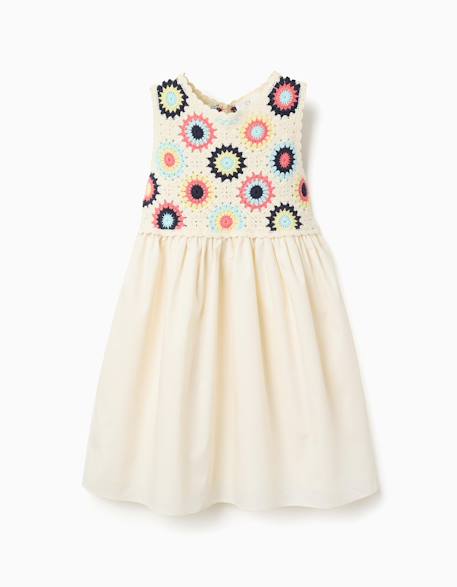 Robe bi-matière avec fleurs au crochet Blanc 1 - vertbaudet enfant 