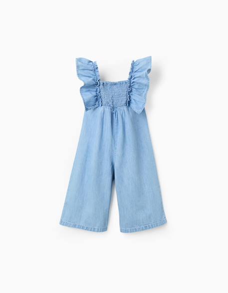 Combinaison en jean à jambe large et volants Bleu 2 - vertbaudet enfant 