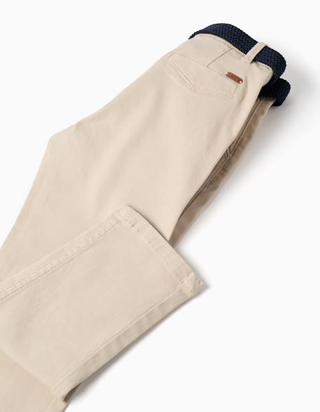 Pantalon chino slim en sergé avec ceinture Beige clair+Bleu foncé 4 - vertbaudet enfant 