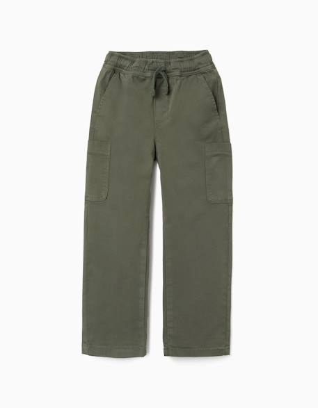 Pantalon en sergé à coupe droite avec poches cargo Vert foncé 1 - vertbaudet enfant 
