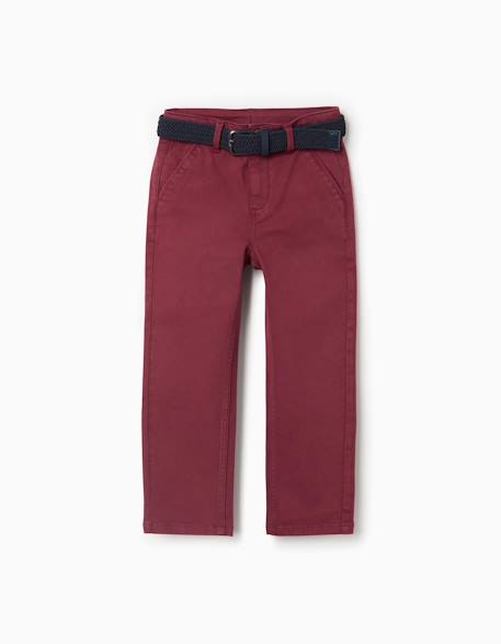 Pantalon chino slim en sergé avec ceinture Blanc+Bleu+Rouge foncé 9 - vertbaudet enfant 