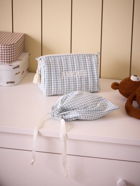 Trousse de toilette en coton vichy Vichy caramel+Vichy vert 8 - vertbaudet enfant 