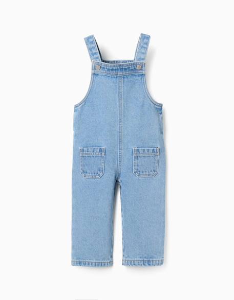 Salopette en jean à jambe large et poches Bleu clair 1 - vertbaudet enfant 