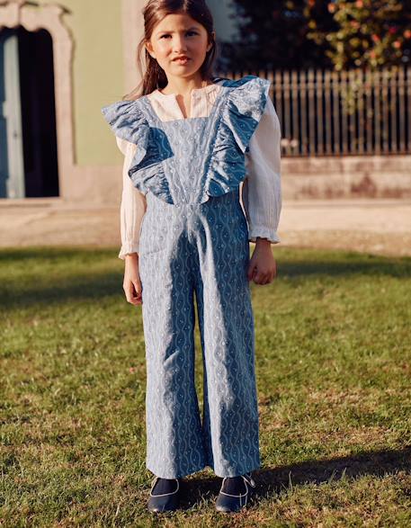 Combinaison en coton à volants et motif floral Bleu 2 - vertbaudet enfant 