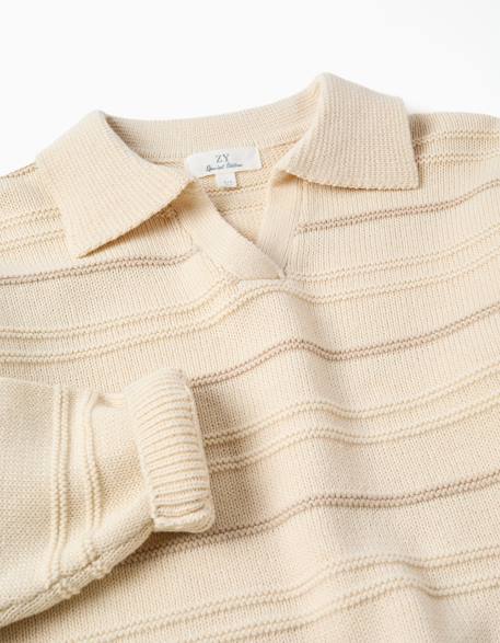 Pull en maille de coton à col polo Blanc 4 - vertbaudet enfant 