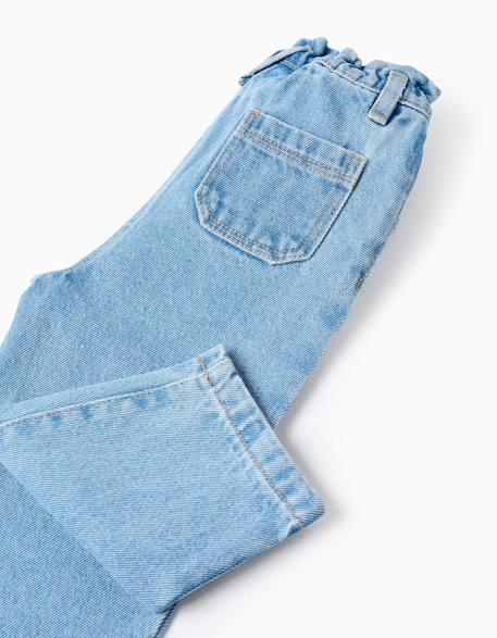 Pantalon baggy en jean à taille paperbag Bleu clair 4 - vertbaudet enfant 