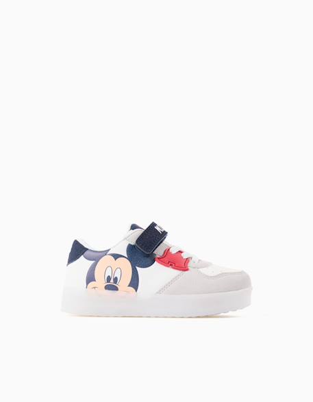 Baskets bi-matière lumineuses avec mickey Blanc 1 - vertbaudet enfant 