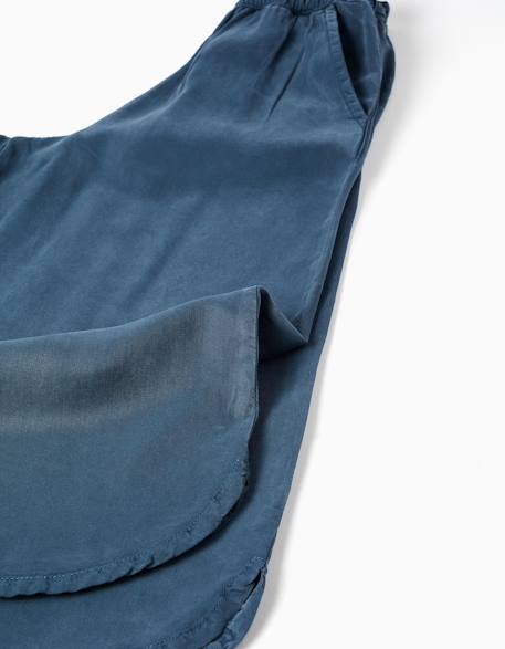Pantalon en lyocell à jambe large et taille élastique Bleu foncé 4 - vertbaudet enfant 