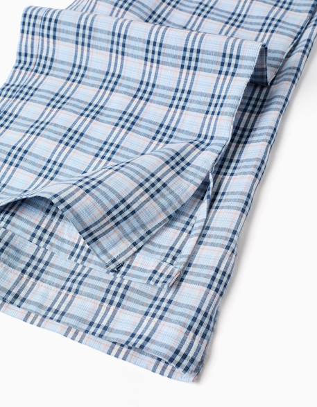 Pantalon large en coton à carreaux b&s Bleu foncé 4 - vertbaudet enfant 